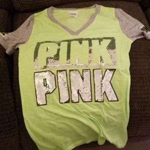 PINK Victoria's Secret Green/Grey Shirt sz M